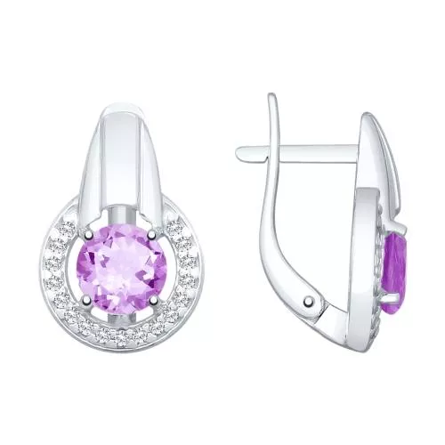 Серьги из серебра с аметистами и фианитами