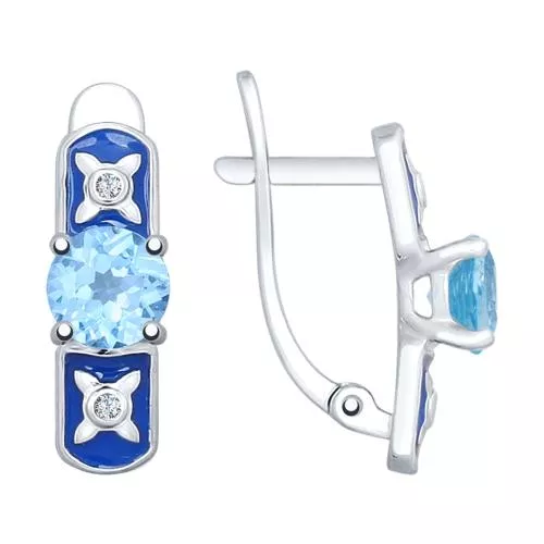 Серьги из серебра с эмалью и топазами и фианитами