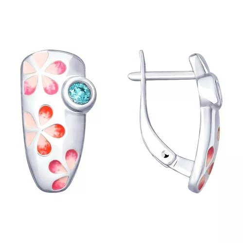 Серьги из серебра с эмалью и фианитами