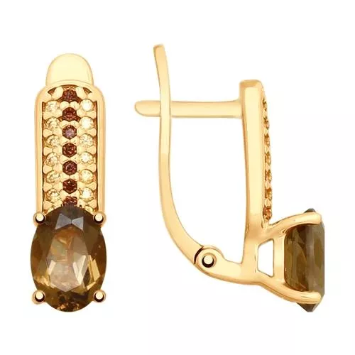 Серьги из золочёного серебра с раухтопазами и фианитами