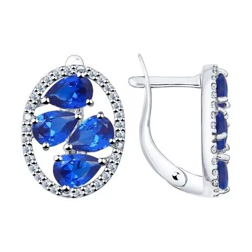 Серьги из серебра с синими и бесцветными фианитами