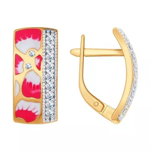 Серьги из золочёного серебра с эмалью с фианитами