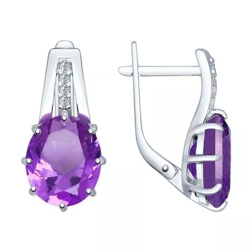 Серьги из серебра с сиреневыми ситаллами и фианитами