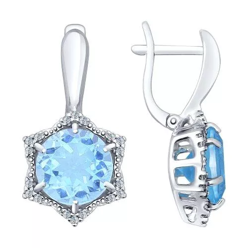 Серьги из серебра с топаз sky ситаллами и фианитами