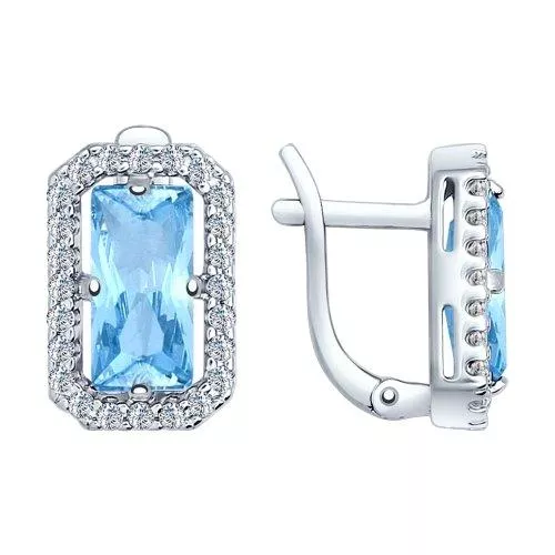 Серьги из серебра с голубыми ситаллами и фианитами