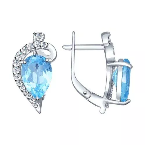 Серьги из серебра с топаз sky ситаллами и фианитами