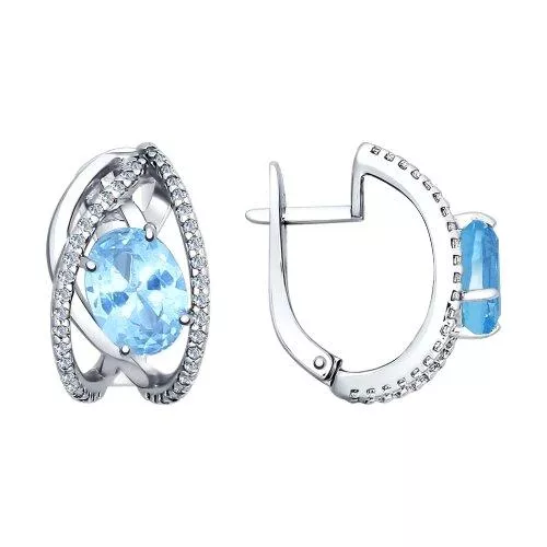 Серьги из серебра с топаз sky ситаллами и фианитами