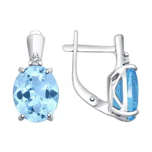 Серьги из серебра с топаз sky ситаллами и фианитами