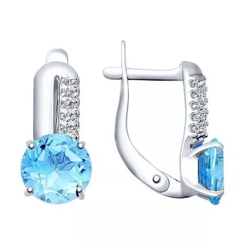 Серьги из серебра с топаз sky ситаллами и фианитами