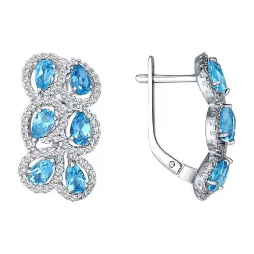 Серьги из серебра с топазами и фианитами