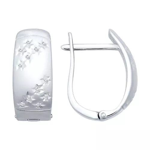 Серьги из серебра с алмазной гранью с фианитами