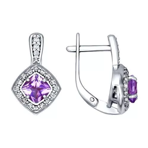 Серьги из серебра с аметистами и фианитами