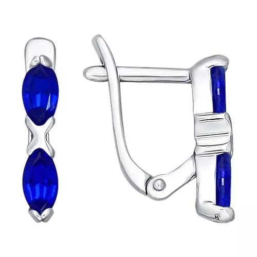 Серьги из серебра с синими фианитами