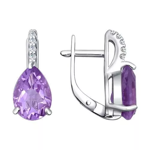 Серьги из серебра с аметистами и фианитами