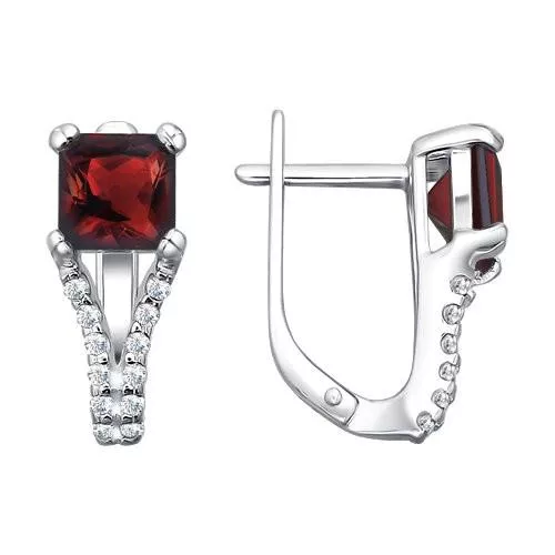 Серьги из серебра с гранатами и фианитами