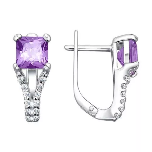 Серьги из серебра с аметистами и фианитами