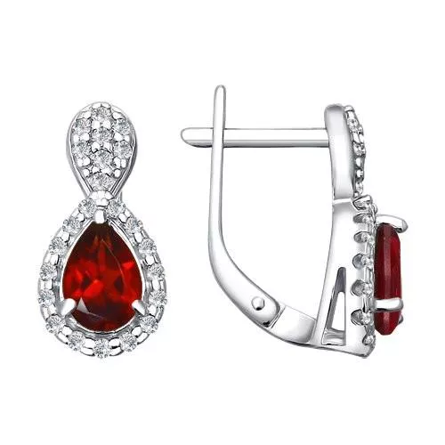 Серьги из серебра с гранатами и фианитами