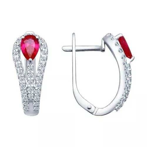 Серьги из серебра с красными фианитами