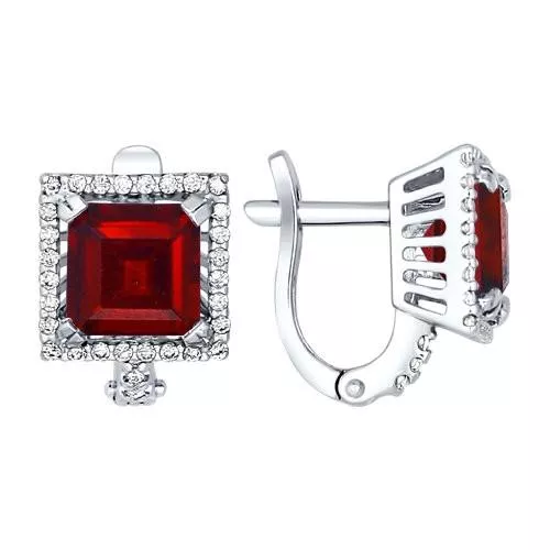 Серьги из серебра с гранатами и фианитами