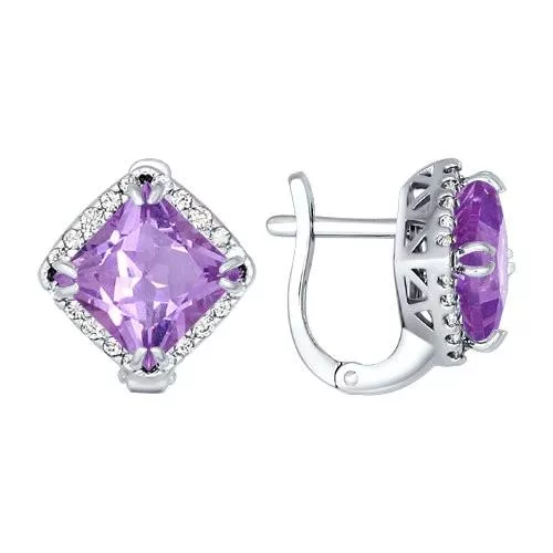 Серьги из серебра с аметистами и фианитами