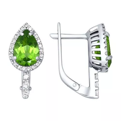 Серьги из серебра с фианитами и хризолитами