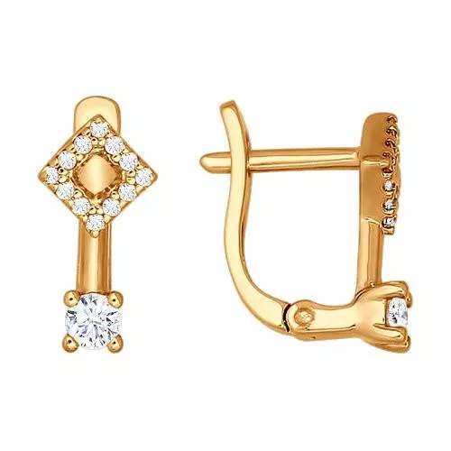 Серьги из золочёного серебра с фианитами