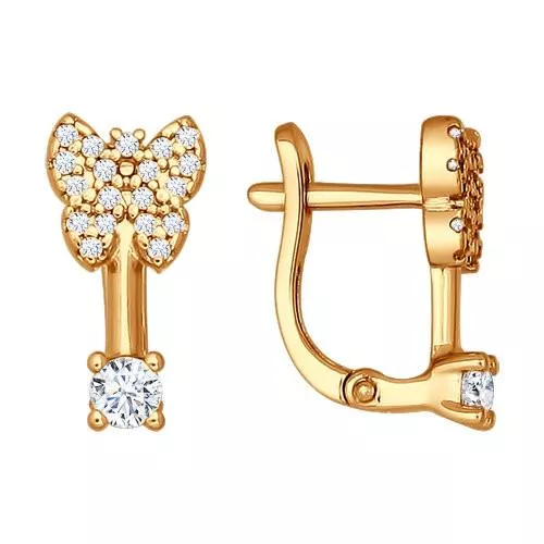 Серьги из золочёного серебра с фианитами