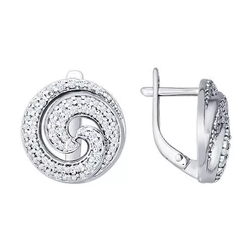 Серьги «Спираль» из серебра с фианитами
