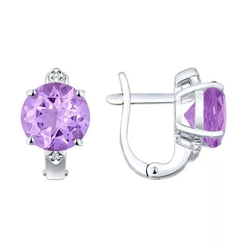 Серьги из серебра с аметистами и фианитами