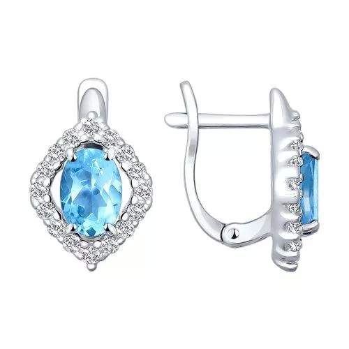 Серьги из серебра с топазами и фианитами