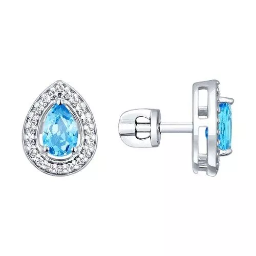 Серьги-пусеты из серебра с топазами и фианитами