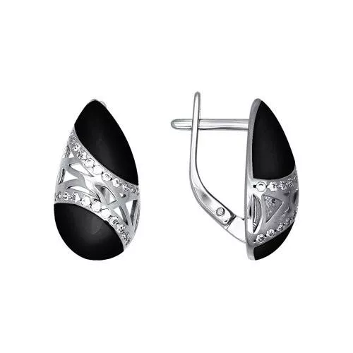 Серьги из серебра с эмалью с фианитами