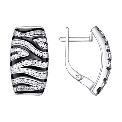 Серьги из серебра с эмалью с фианитами