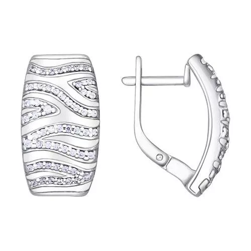 Серьги из серебра с эмалью с фианитами