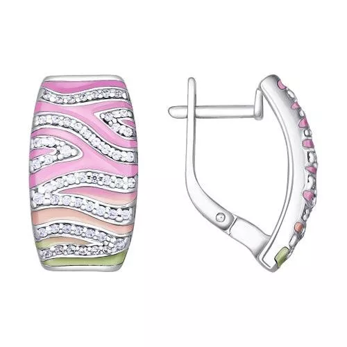 Серьги из серебра с эмалью с фианитами