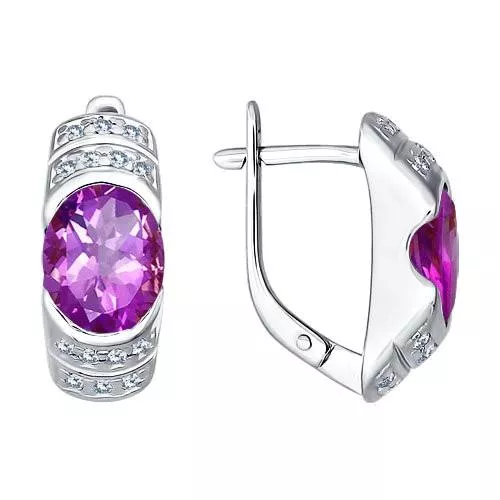 Серьги из серебра с аметистами и фианитами