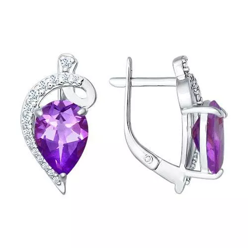 Серьги из серебра с аметистами и фианитами