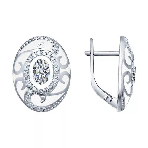 Серьги из серебра с эмалью с фианитами