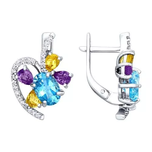 Серьги из серебра с миксом камней