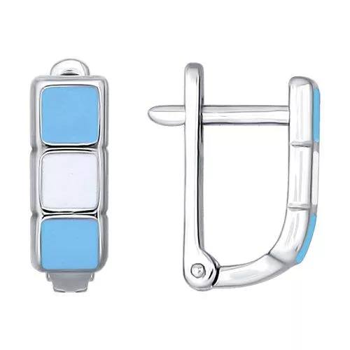 Серьги из серебра с голубой и белой эмалью