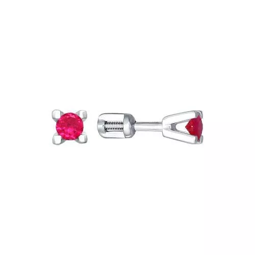 Серьги-пусеты из серебра с красными фианитами
