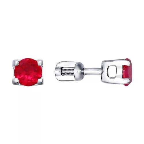 Серьги-пусеты из серебра с красными фианитами