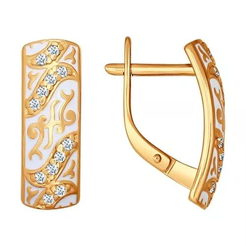 Серьги из золочёного серебра с эмалью с фианитами