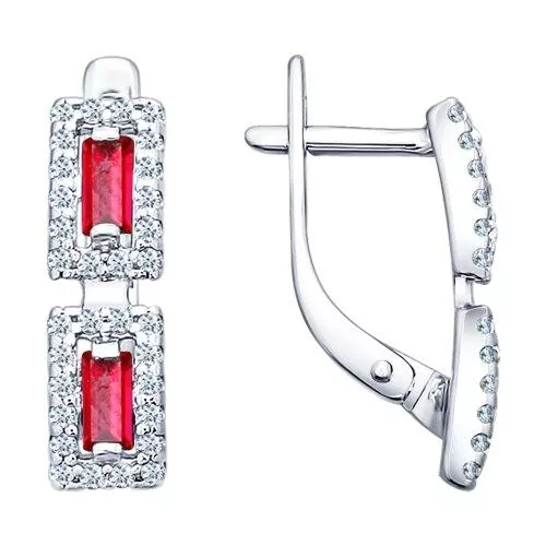 Серьги из серебра с красными фианитами