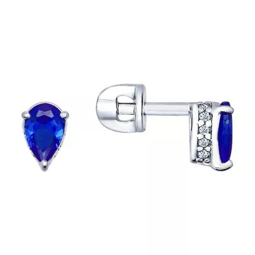 Серьги-пусеты из серебра с синими фианитами