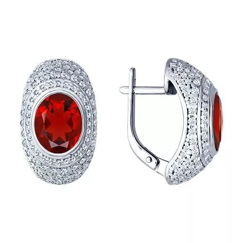 Серьги из серебра с гранатами и фианитами