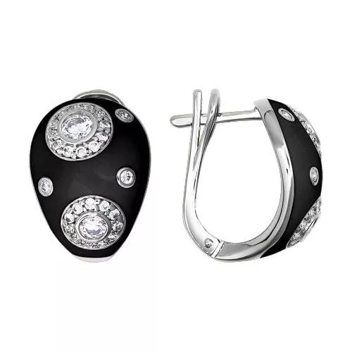 Серьги из серебра с эмалью с фианитами