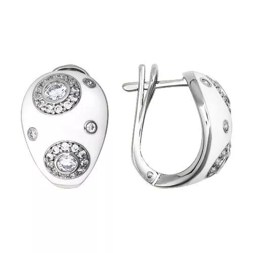 Серьги из серебра с эмалью с фианитами