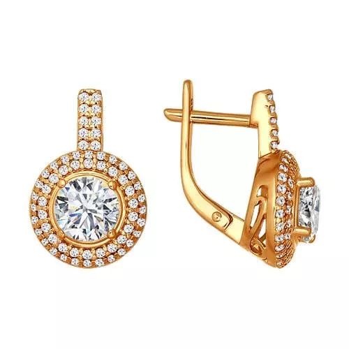 Серьги из золочёного серебра с фианитами