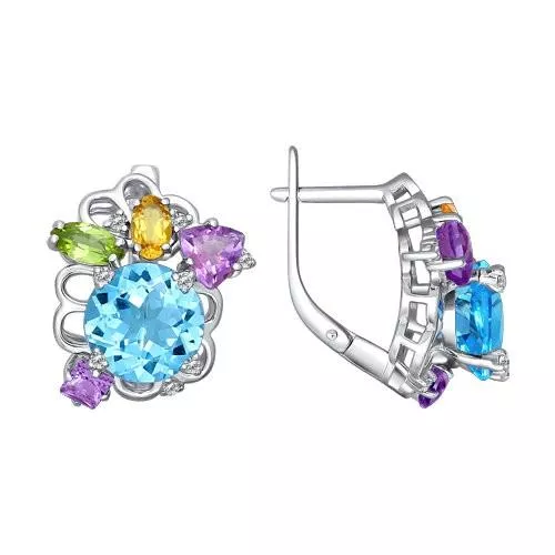 Серьги из серебра с миксом камней